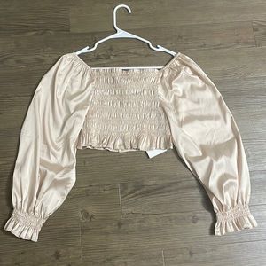 Off the shoulder silk ruched top. Crème color. NWT